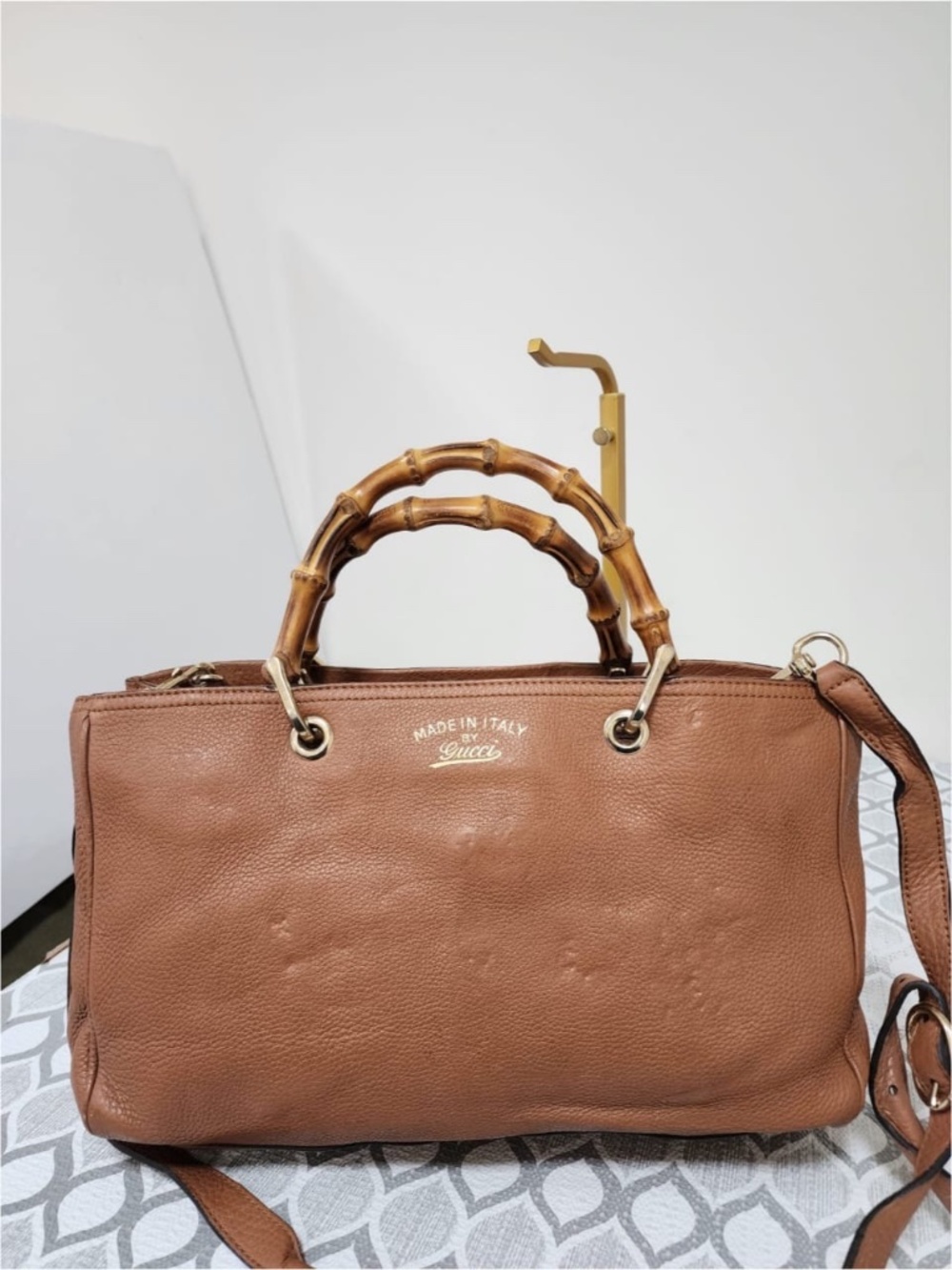 Authentic Gucci Medium Leather Bamboo Shopper Tote Brown